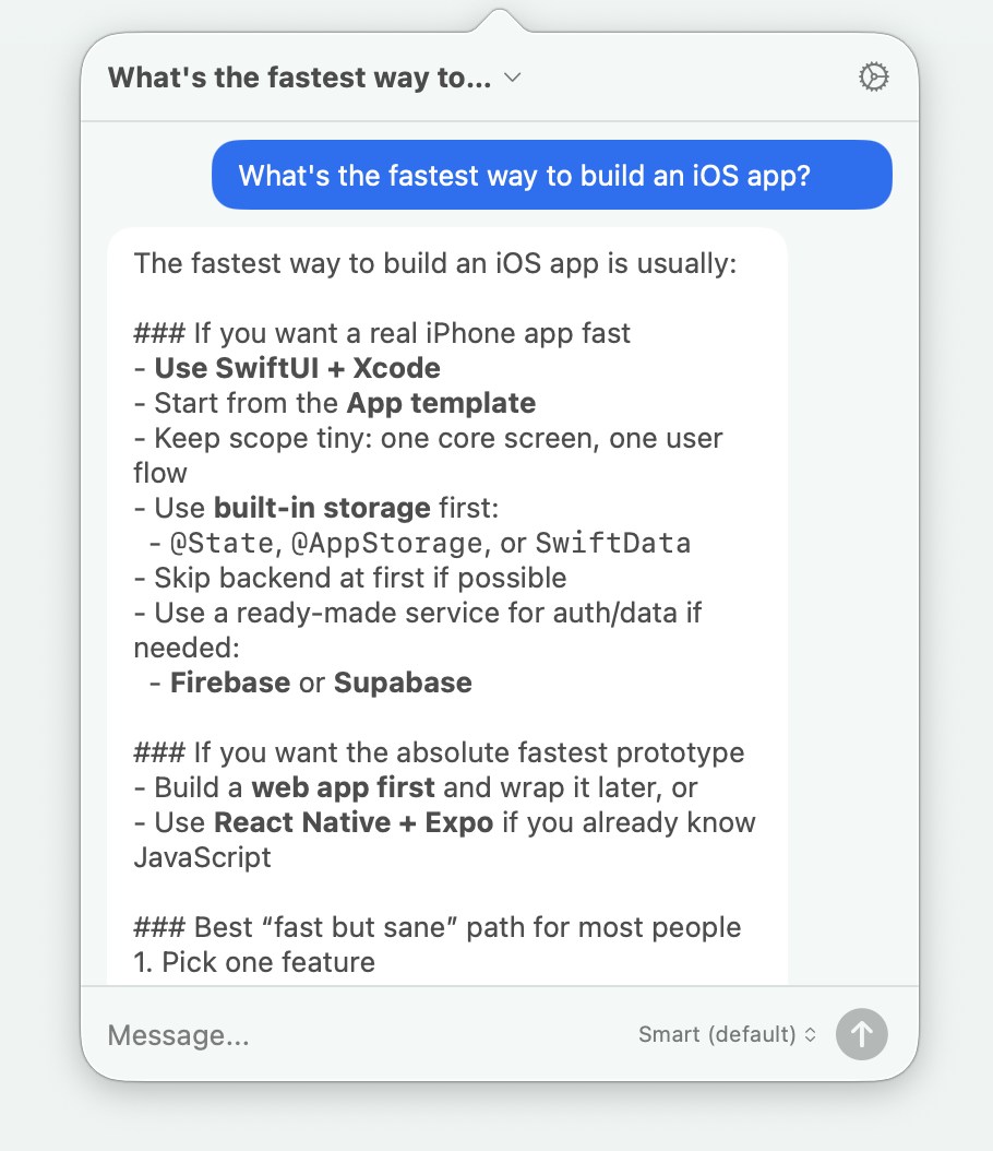 QuickGPT menubar chat window